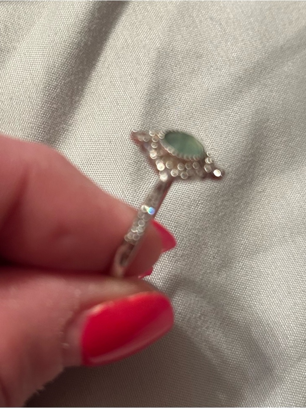 Sterling Silver Green Stone Eye Ring